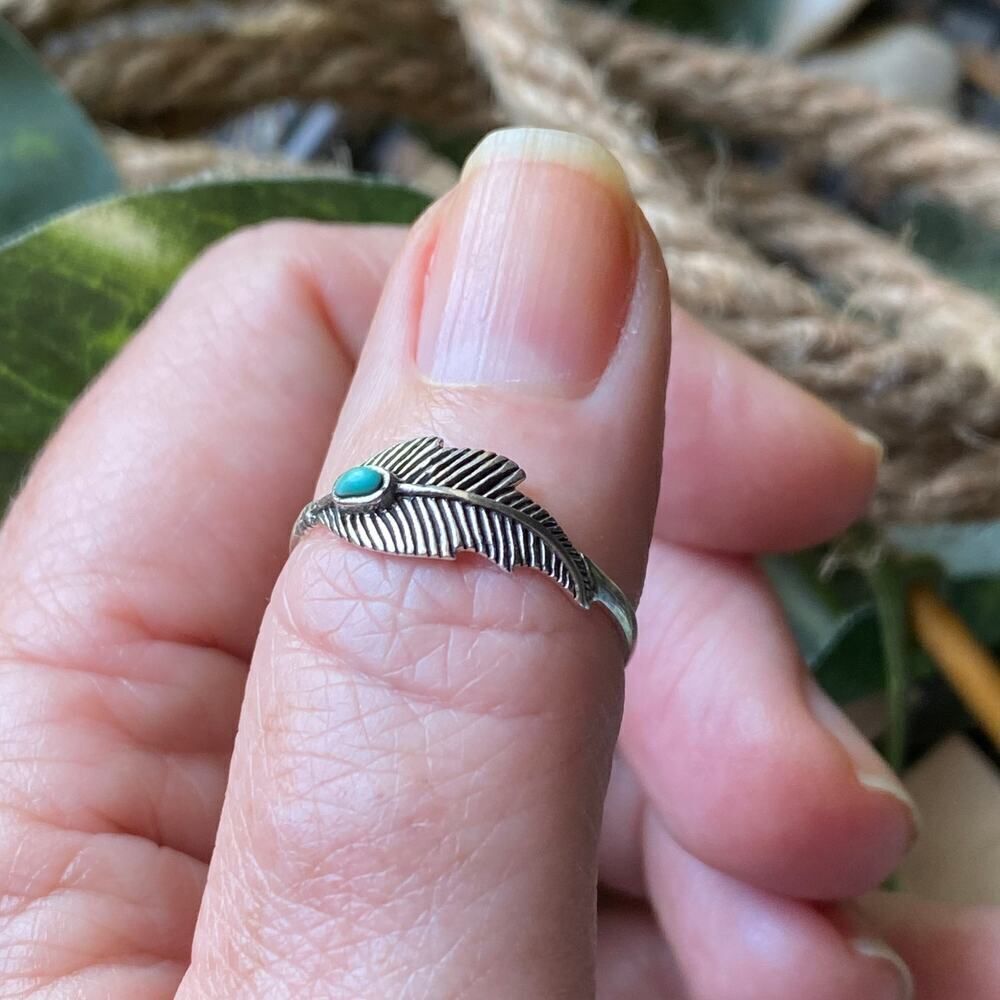 Turquoise Sterling Silver Feather Ring - Picture 5 of 7